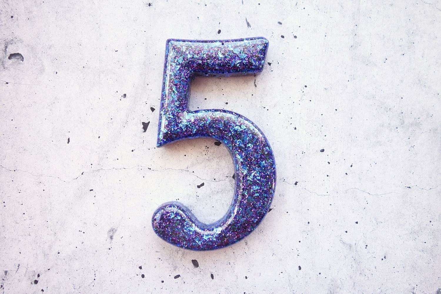 Glitter Decorative Number Five Glitter Number 5. Resin Number