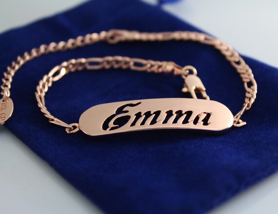 Items similar to Name Bracelet EMMA - Rose Gold Plated 18K Personalised ...