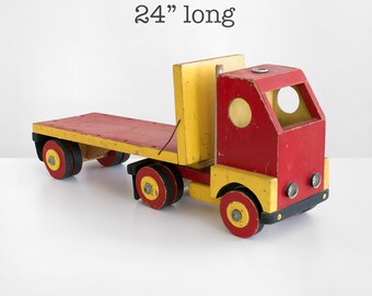 hand made truck, vintage wooden truck, antique truck, folk art truck, vintage toy truck, wood toy truck, semi truck, primitive toy truck,