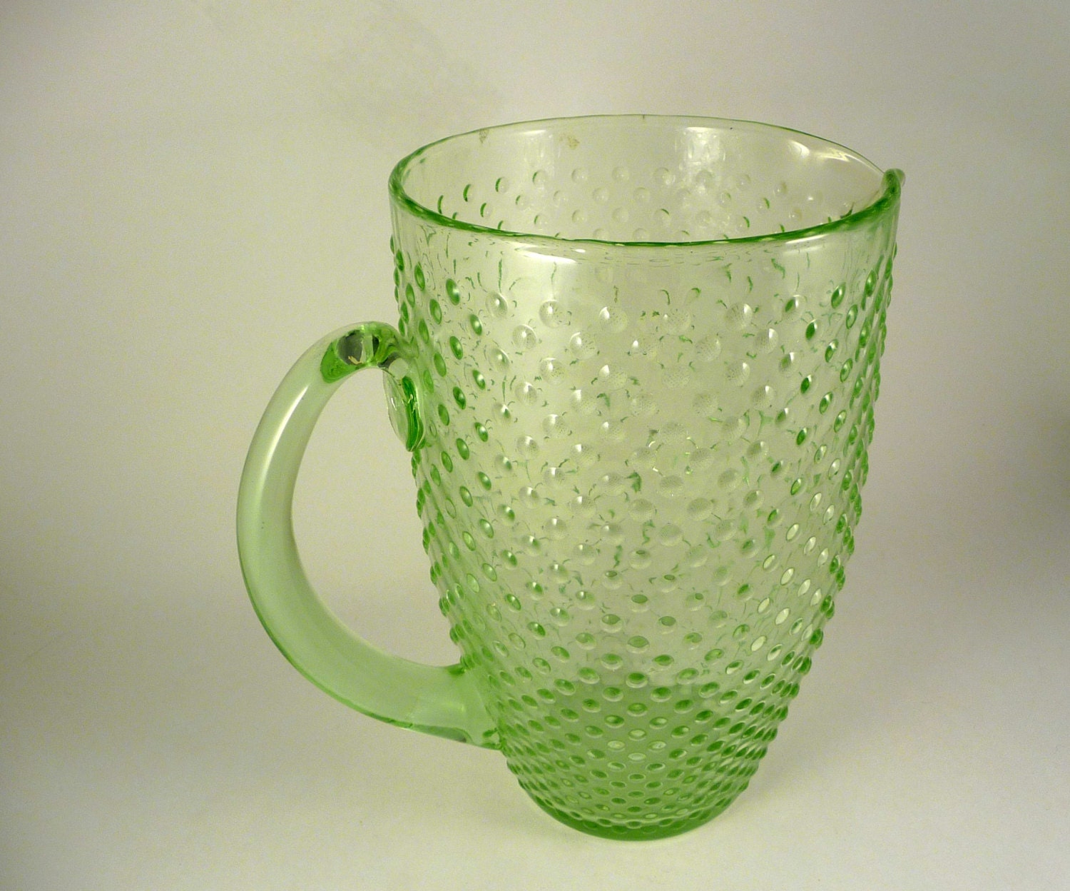 Green Glass Hobnail Pitcher Mid Century Vintage Serving 