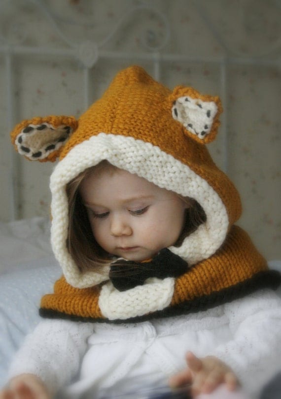 KNITTING PATTERN fox hood Roxy knitted flat (baby, toddler ...
