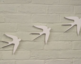 Flying Swallows Wall Hanging, in White. (Set of 3)