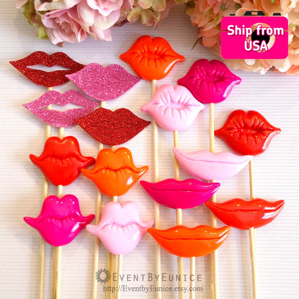 20Pc Photobooth Props Polymer Clay Lips Glitter Lips Photo