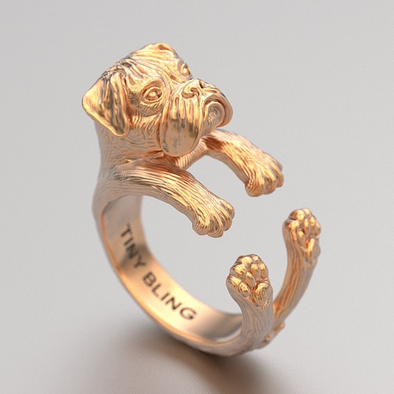 Handmade Boxer Dog Jewelry 14K gold Cuddle Ring. by TinyBling