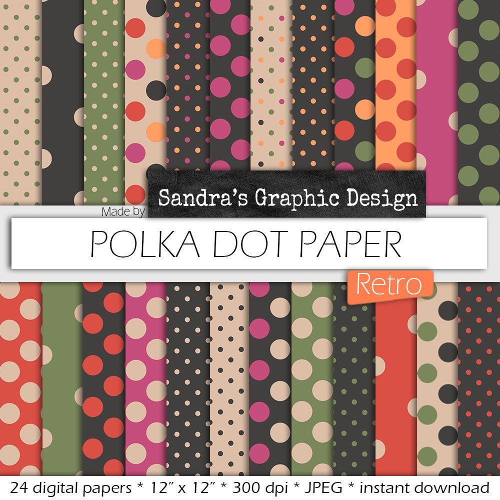 Download Dots digital paper "POLKA DOT RETRO" pattern background in ...