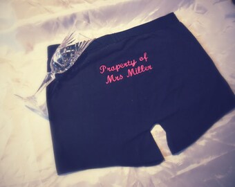 Groom Underwear, Personalised Underwear. Embroidered Black Cotton Mens Bespoke Wedding Gift Boxer Trunks