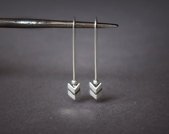 Chevron Long Earring Dangle Sterling Silver Earrings, Trendy Earring Chevron Faceted, Geometric Jewelry, Hipster Dainty Minimalist Earring