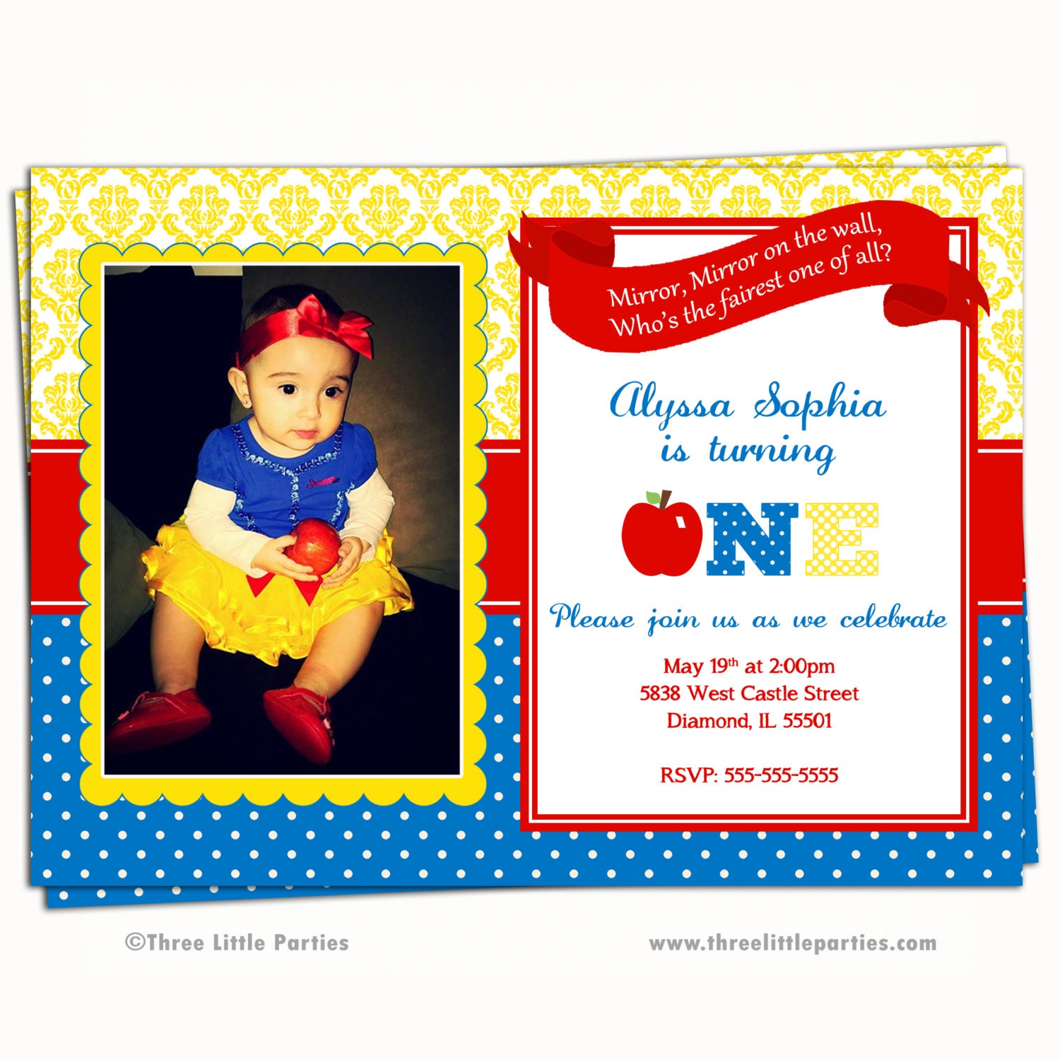 Snow White Invitation Faux Glitter Snow White Birthday Party