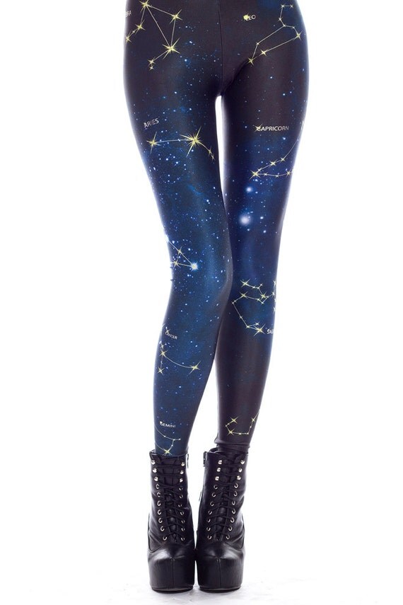 Zodiac Leggings Stars Leggings All Zodiac Signs Blue by BADINKA