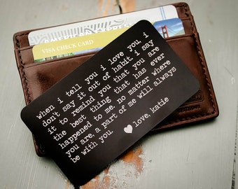 Metal Wallet Insert, Custom Wallet Card, Engraved Wallet Card, Valentines, Anniversary, Wedding Day Gift, Groom's Gift for Him, Father's Day