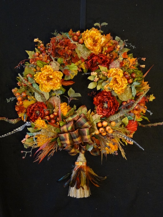 Fall Themed Lighted Wreath Fall Grapevine Wreath Fall Door