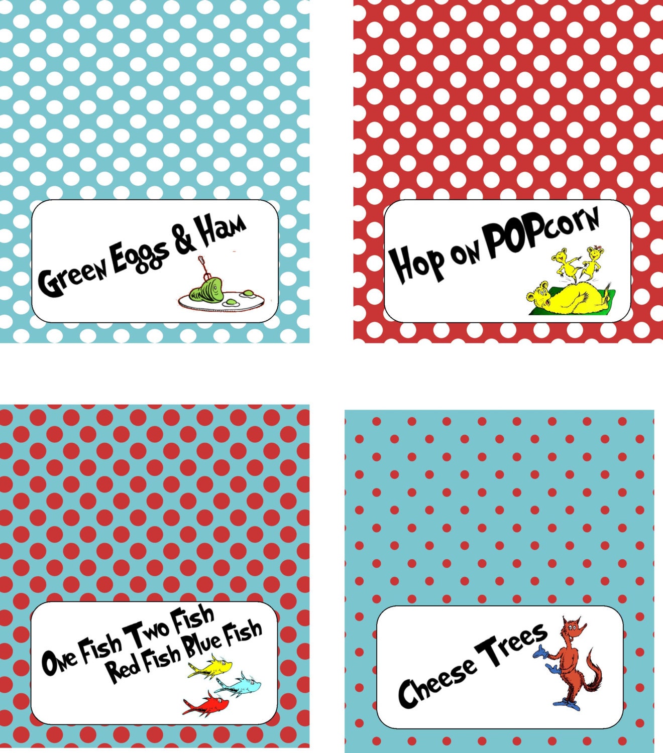 Dr Seuss Party Food Tent LabelsPrintable by CarolinaInvites