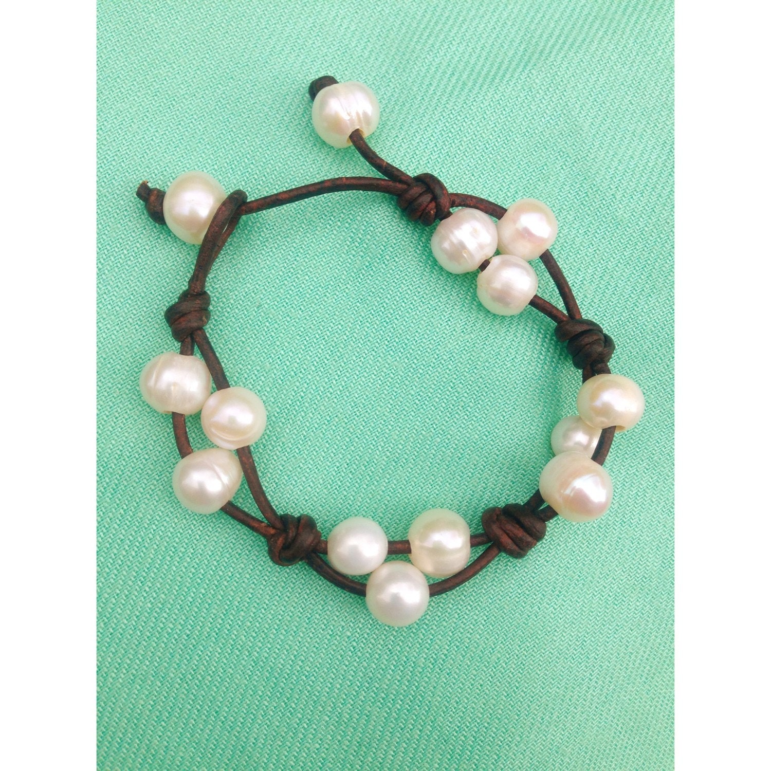 Natural Freshwater Pearl and Leather Bracelet