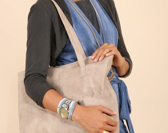 Leather Tote in Beige Color,Leather Tote bag, Handmade Bag,Leather Shoulder Bag, Beige Tote, Tote, Large Tote Bag