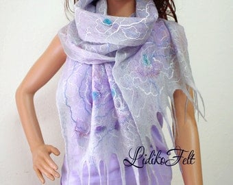 Cobweb Felted Wool Scarf Shawl Wrap Light GRAY LAVENDER