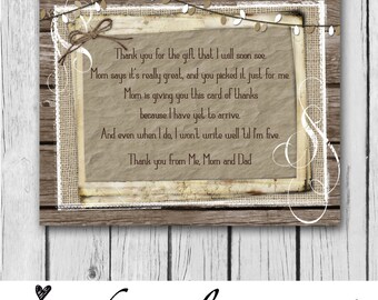 Baby Shower Thank You Card, From Baby, 4x5, Rustic, Wood, Thank you - Matching Invitation Design, Baby Shower, Party - INSTANT DOWNLOAD!