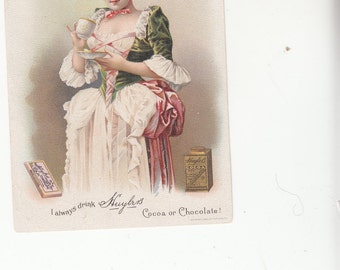 Ephemera Advertising Tradecard Huylr's Cocoa Or Choclate Pretty Woman On Front