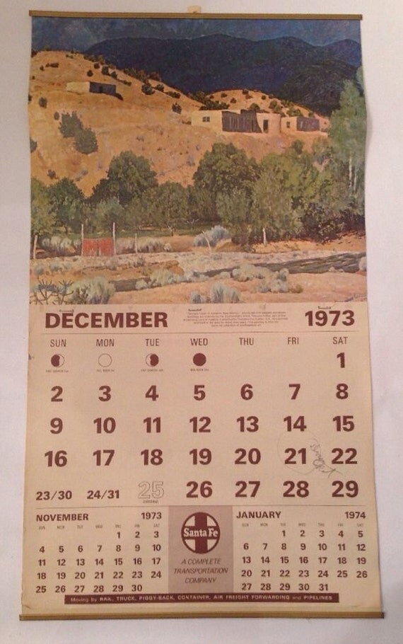 1973 Santa Fe Railroad Calendar New Mexico December by EECTraders