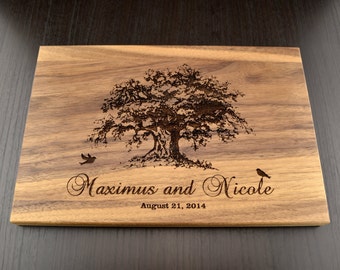 Engraved Cutting Board Tree, Custom Wedding Gift, Personalized Anniversary Gift, Housewarming Gift, Wood Chopping Block, Valentines Day Gift