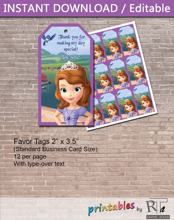 Personalized Sofia the First Favor Tags /  Instant Download & Editable / Birthday Party / Sofia the First Party / Sofia Birthday / PRINTABLE