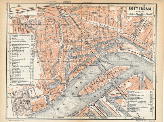 1910 Rotterdam Netherlands Holland Antique Map