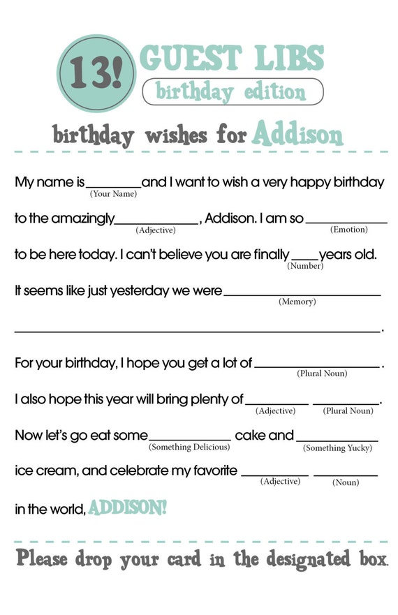 Birthday Party Mad Libs
