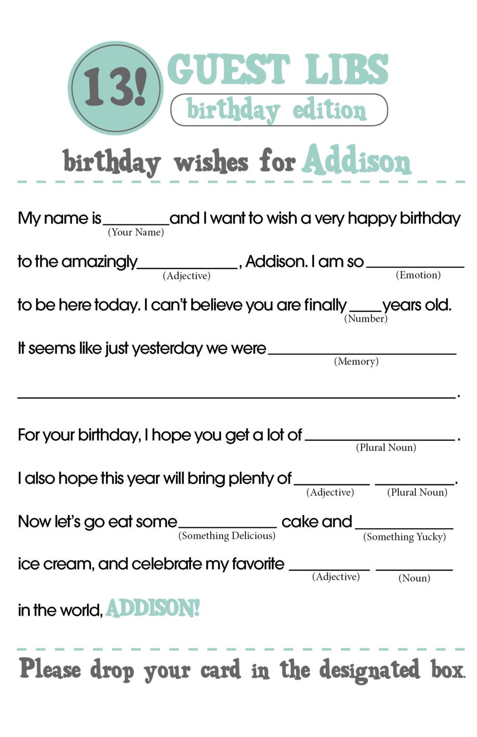 Birthday Party Mad Libs