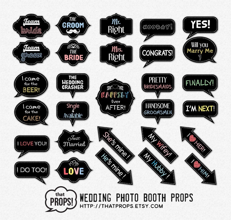 Chalkboard Wedding Photobooth Props Digital Instant by thatProps