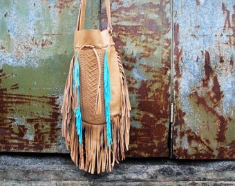ON SALE tan leather bag, fringe bag, boho handbagbag, bohemian bag, gypsy bag, festival bag