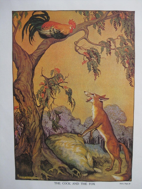 Articles similaires à Le coq et le renard, Ésope Fable Illustration par