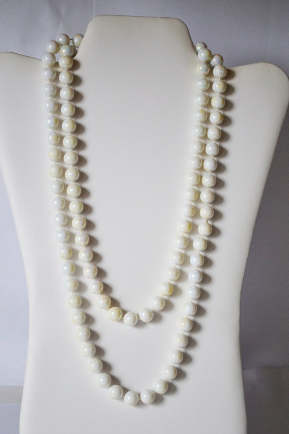 Beaded Necklace White Beads Unique Long Jewelry by eventsmatters