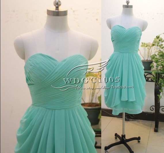 Mint green bridesmaid dress short chiffon beach by WDGC1005