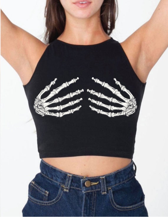 skeleton hands on breast crop top