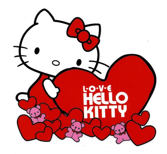 3 X 3 inch Hello Kitty holding red heart with pink teddy bear