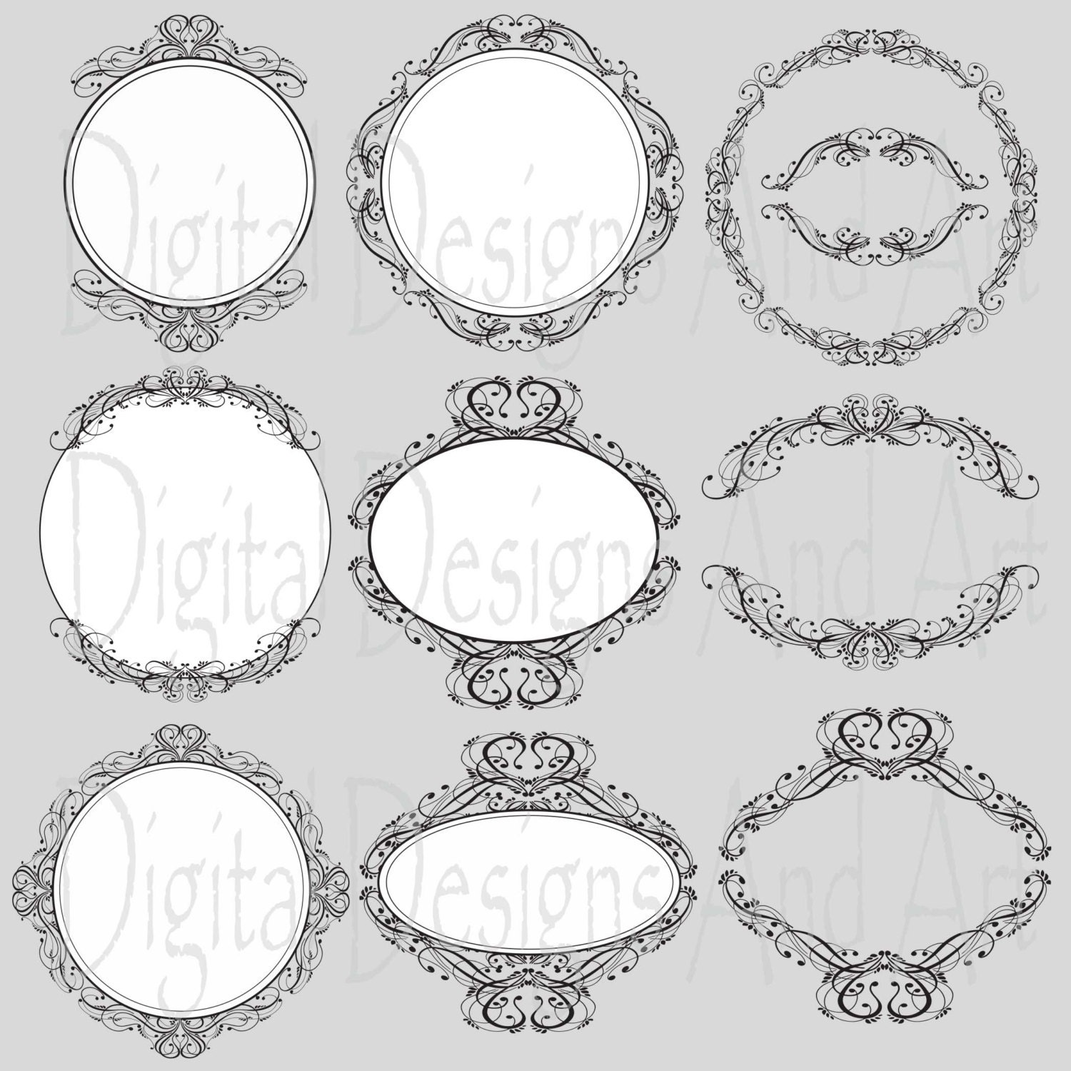 Round wedding clipart frames Circle frame Digital clip Art