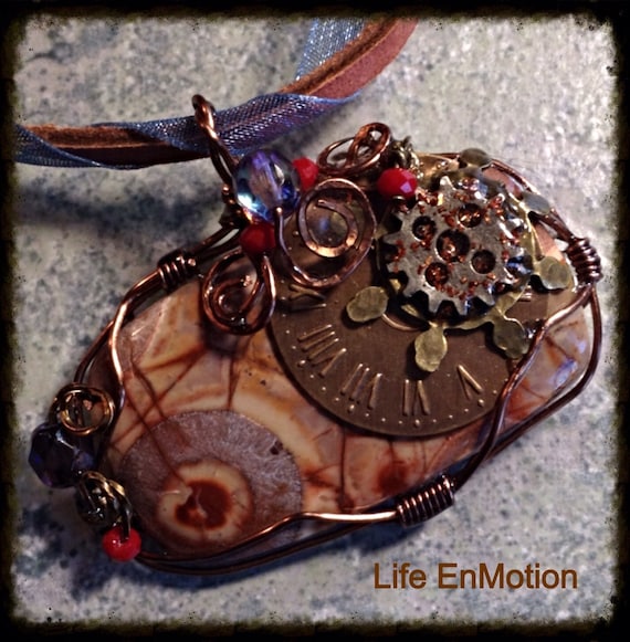 View Of Time. A fabulous Birds Eye Jasper gemstone and clock face pendant. by LifeEnmotionjewelry steampunk buy now online
