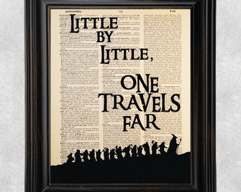 Little By Little One Travels Far Quote, Dictionary Art Print, The Lord of the Rings, Tolkien, Vintage Wall Art, Upcycled, 8x10 Print (#112)