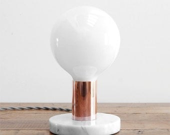 Modern Table Lamp - Mid Century Table Lamp - Marble Table Lamp - Modern Desk Lamp - White Marble & Polished Copper Table Lamp