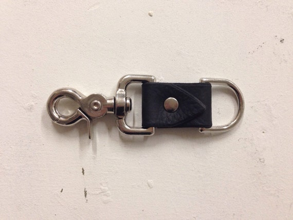 Black Leather Keychain Fob Nickel Hardware by BLACKHORNE on Etsy