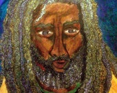SALOMAO Marker Painting Primitive black folk art men of color black man African American Artist Stacey Torres Rasta Man dreadlocks portrait