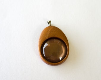 Finished hardwood pendant blank - Mahogany - 1" - 25.5 mm cavity - Brass Bail - (E4-M)