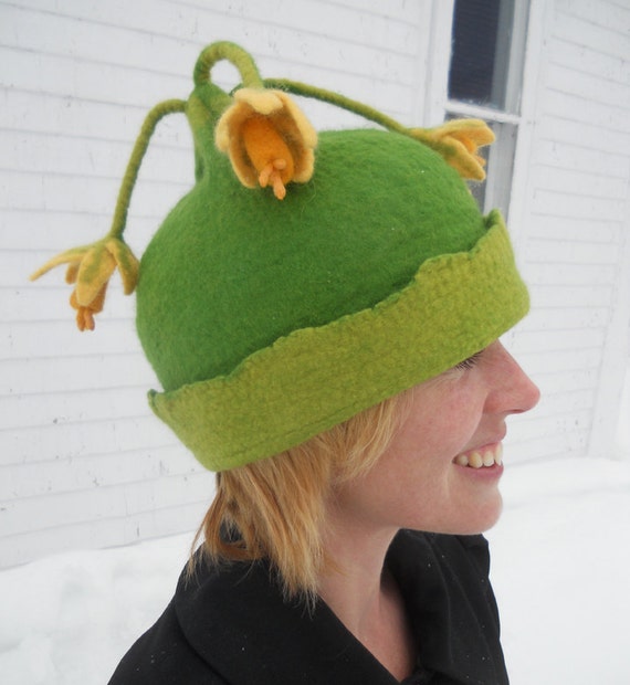 Ladies Felt Hat Wet Felted Daffodil Hat Spring Hat by hatjunkie