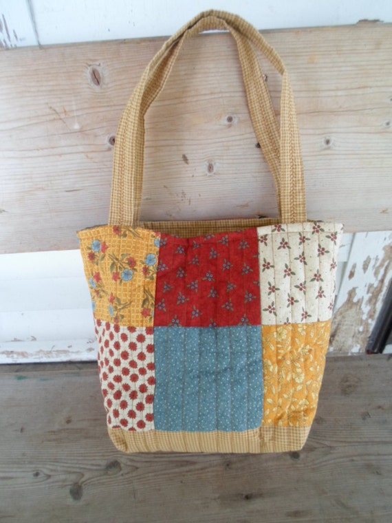 Quilted Patchwork Handbag Book Bag Cottage Chic Country