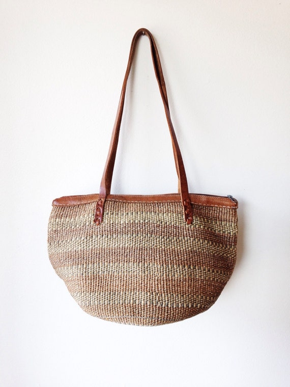 Large Woven Jute Market Tote kenya bag striped by ethanollie