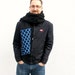 Mens Long Scarf, Electric Blue Honeycomb, Hand Knitted Scarf, Geometric, Mens Winter Fashion, One of a Kind Knitwear - Black, Electric Blue