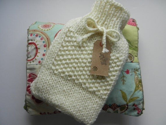 hot water bottle cover chunky knit cream by LafantUK on Etsy