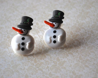 Snowman Earrings -- Snowman Studs, Black & White Snowmen Earrings