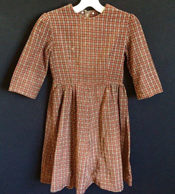 zip no dress shift pattern Brown Sleeve Corduroy Shift Vintage Orange Dress 1960's Long Plaid