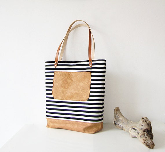 Striped Tote bag Nautical Bag Shoppers bag Black and white