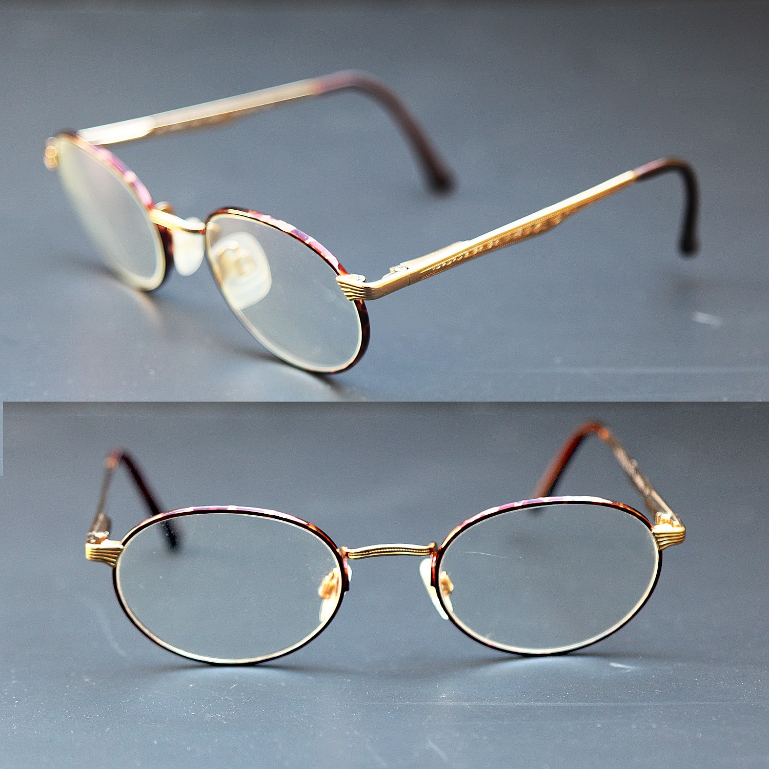 Luxottica Vintage Rx Eye Glasses Oval Wire Steampunk Ornate Gold And